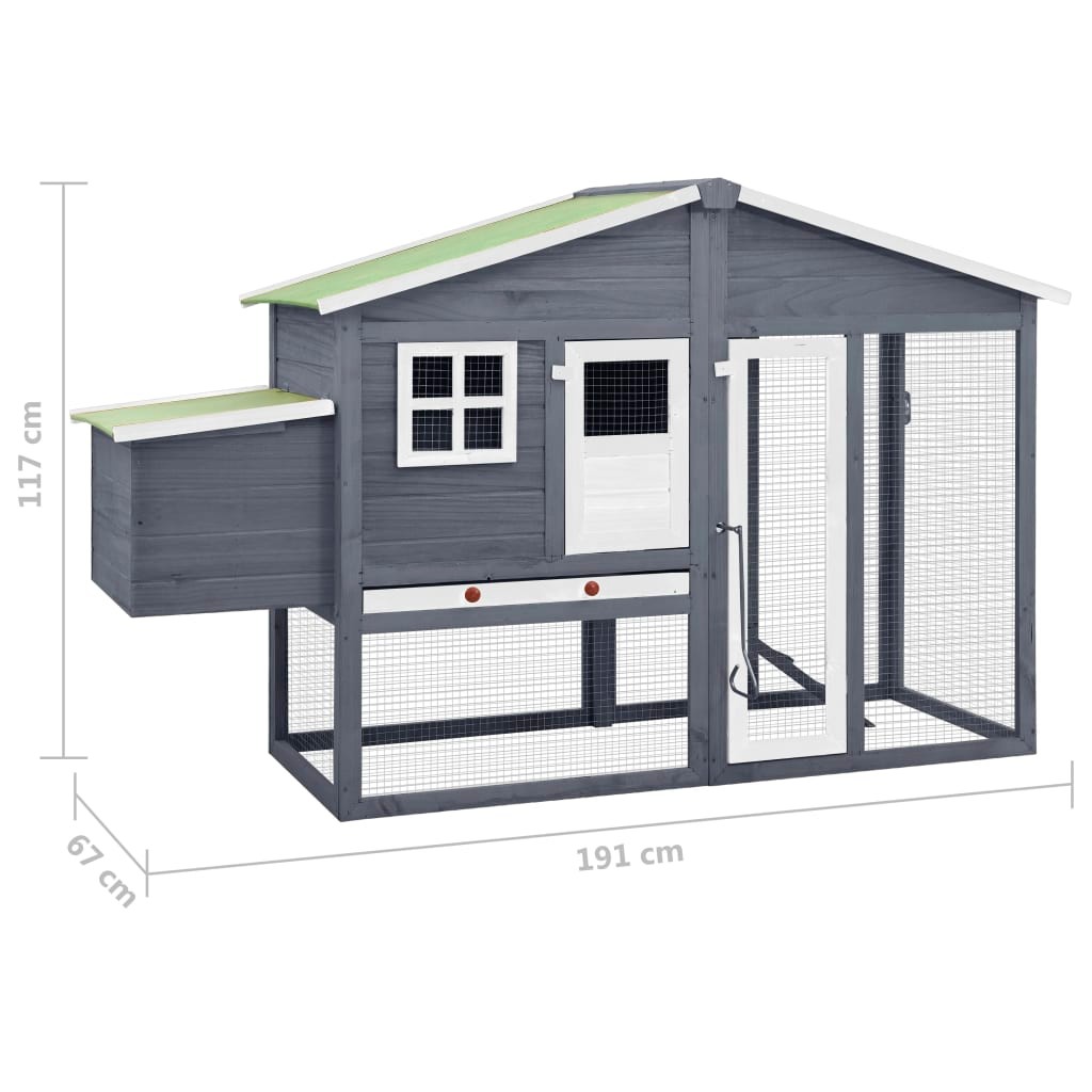 Chicken Coop with Nest Box Grey and White Solid Fir Wood